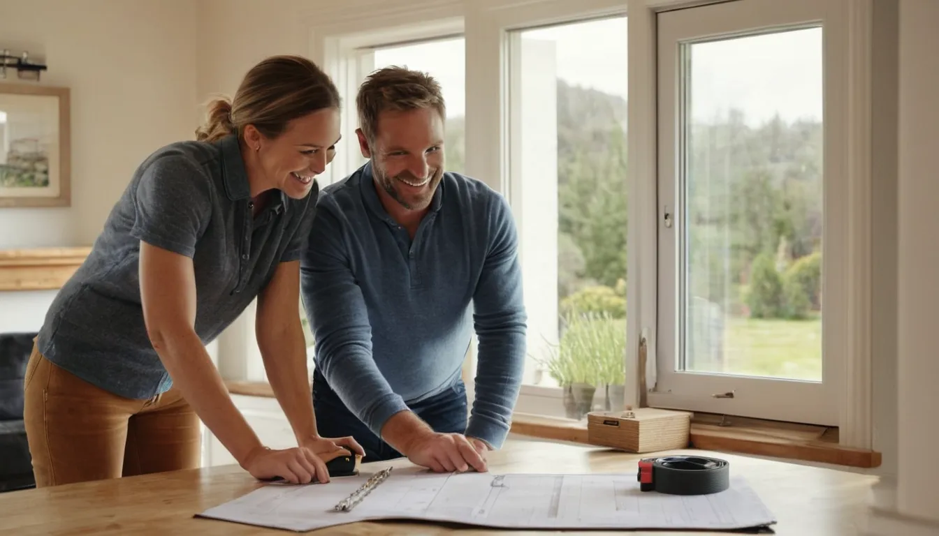 A provider measuring a window with a homeowner in the Tacoma area